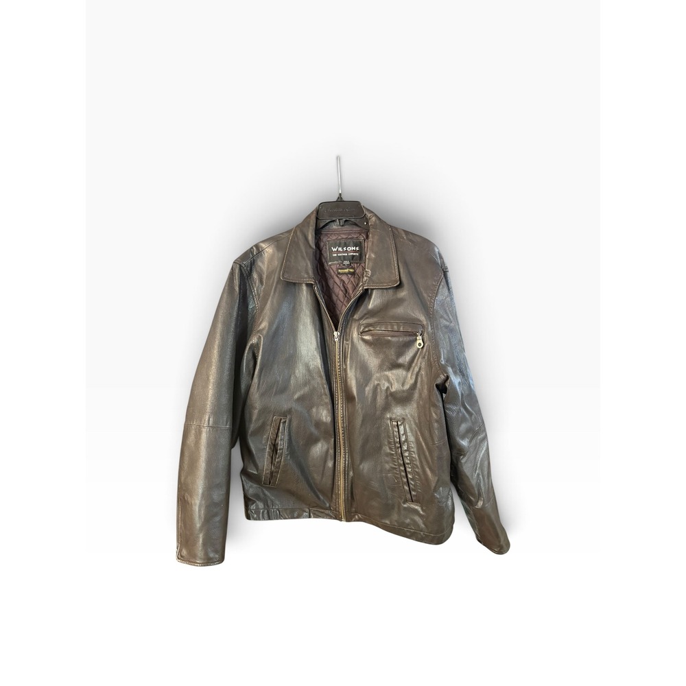 Wilsons Leather Brown Bomber Jacket Mens Large Thinsulate Insulated Pockets